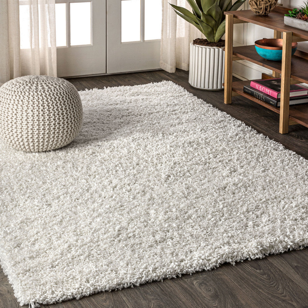 Mercer Shag Plush Area Rug, White, 4 X 6