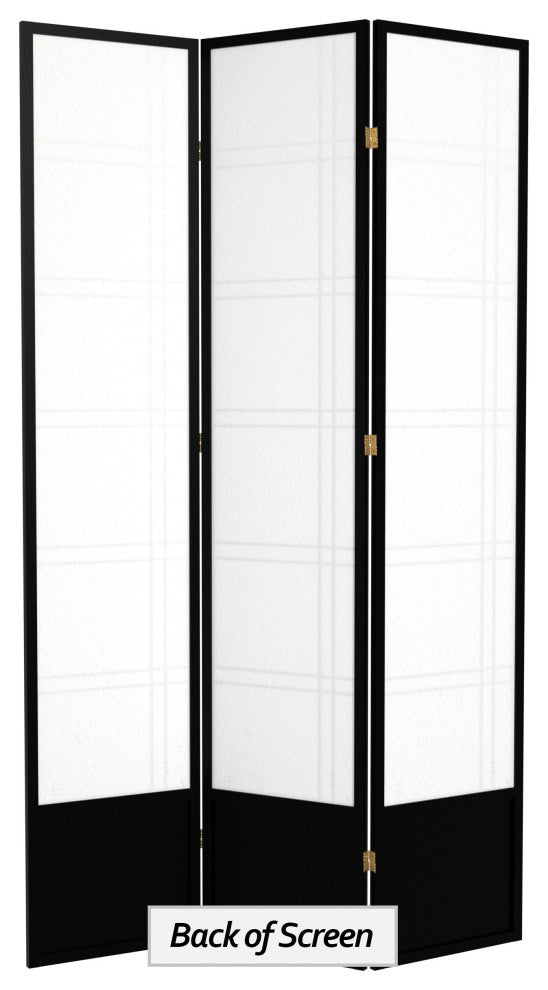 7' Tall Double Cross Shoji Screen, Black, 3 Panels