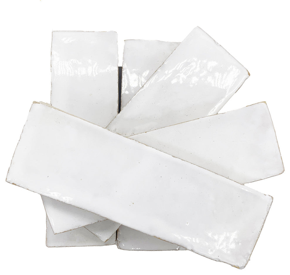 Moroccan Handmade 2x6 Solid Color Zellige Tile, White Piece