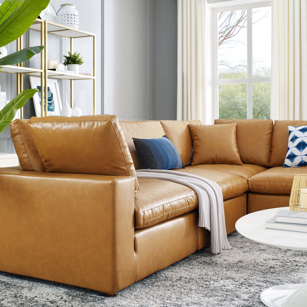 Sectional Sofa Set, Faux Vegan Leather, Tan, Modern, Living Lounge Hospitality