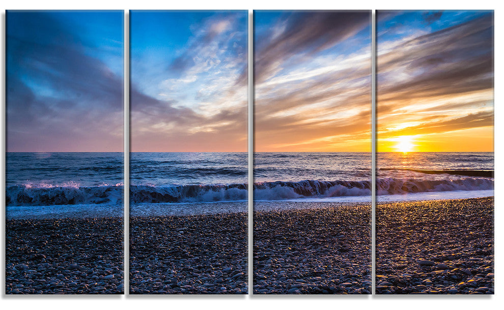 "Cloudy Sky With Bright Full Yellow Sun" Beach Wall Art, 4 Panels, 48"x28"