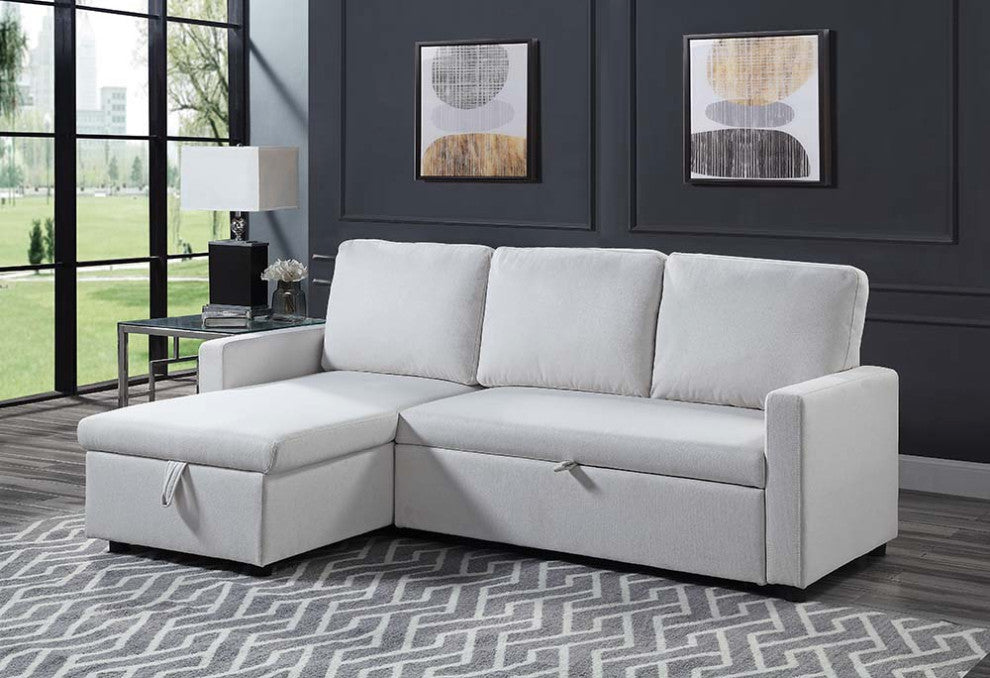 Acme Hiltons Sleeper Sectional Sofa With Storage White Fabric