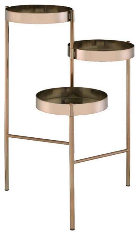 Metal Plant Stand With 3 Open Compartments, Gold