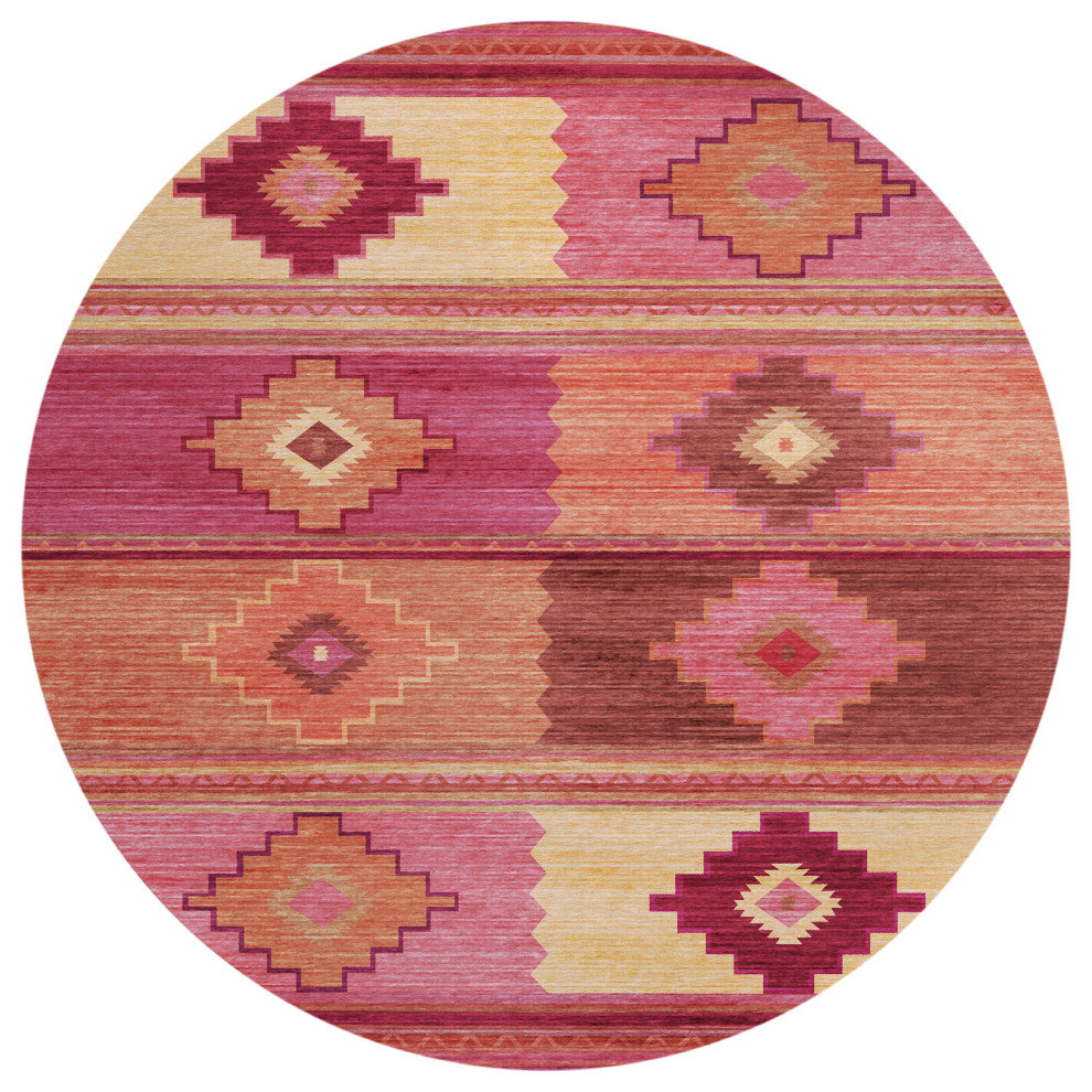 Indoor/Outdoor Phoenix PH1 Rose Machine Washable 8' x 8' Round Rug