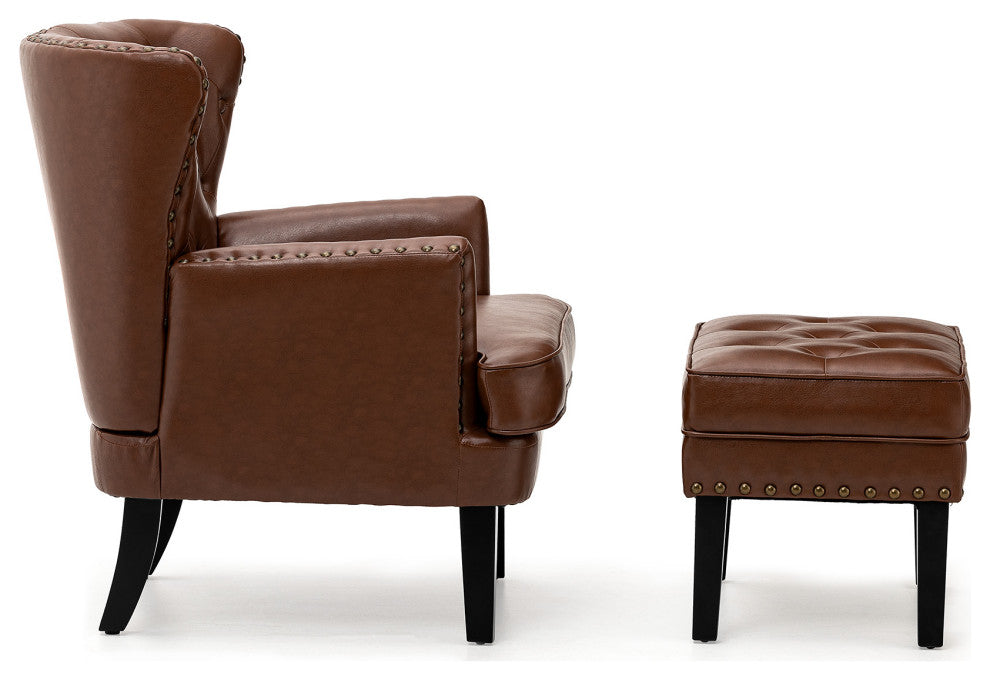 Set of 2 Accent Chair and Accent Stool, Coffee