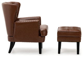 Set of 2 Accent Chair and Accent Stool, Coffee