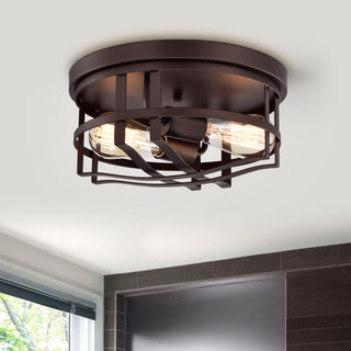 Chloe Lighting Ironclad Industrial 2-Light Oil Rubbed Bronze Ceiling Flush Mount