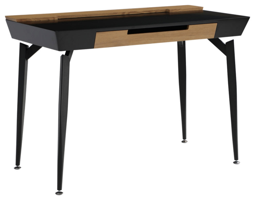 Loft Lyfe Arwen Desk, 3 Storage Drawers, Extra Storage on Top, Black/Natural