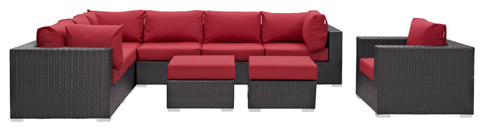 Espresso Red Convene 9-Piece Outdoor Patio Sectional Set