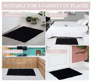 Modesto Collection 100% Cotton Machine Washable Bath Rug, 3-Piece Set, Black