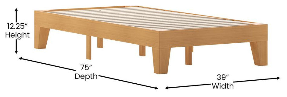Evelyn Wood Platform Bed with Wooden Support Slats, No Box Spring Required, Natural, Twin