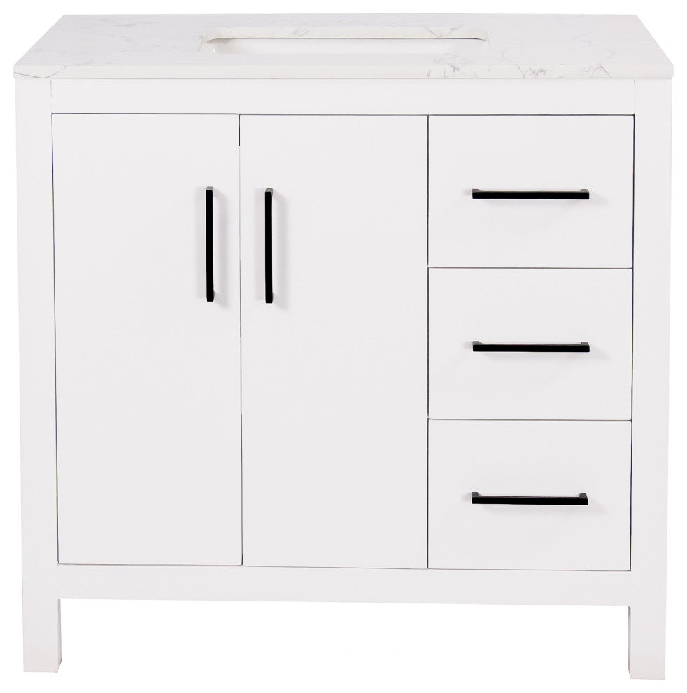 Copenhagen 36" Vanity, White, Engineered Marble