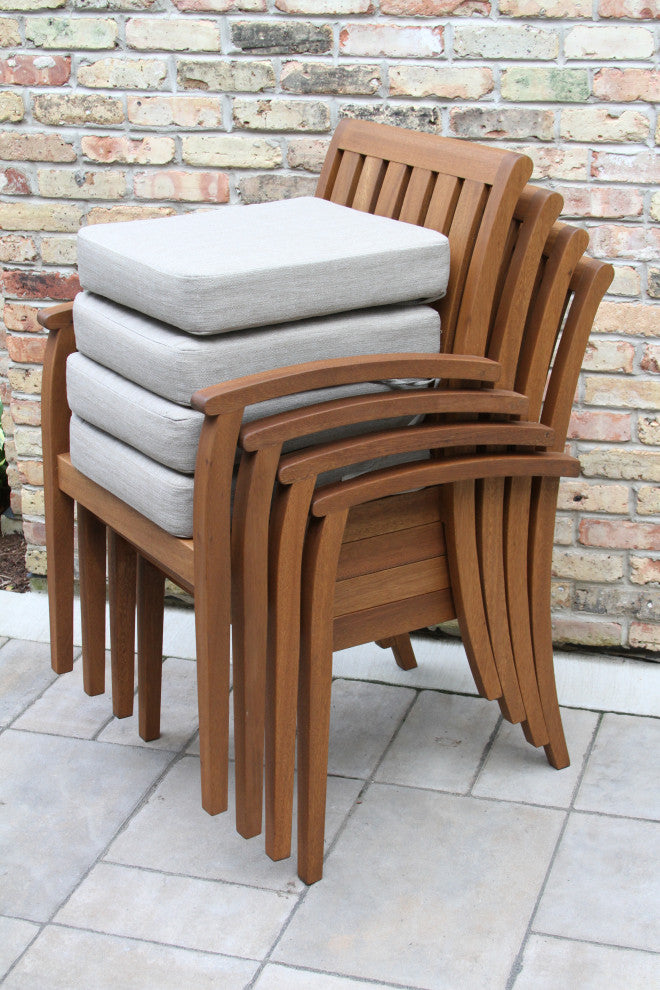 6-Piece Eucalyptus and Composite Dining Set With Stacking Chairs and Bench