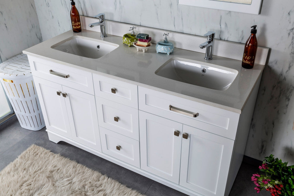 Livia Collection 60" Bathroom Vanity With Sink, Mirror, Countertop, White