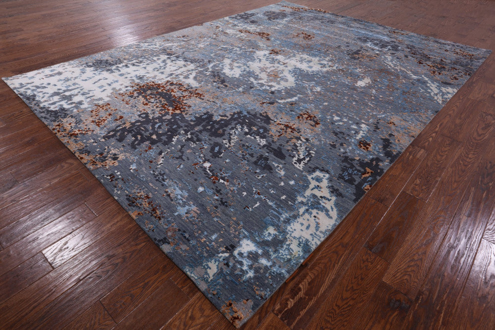 8' 11" X 12' 0" Abstract Wool and Silk Hand Knotted Rug Q6231