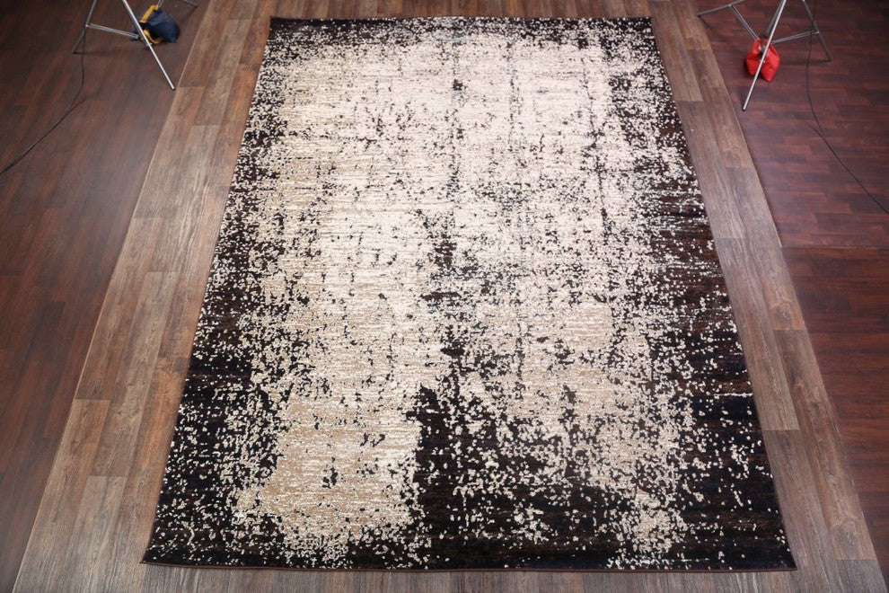 Transitional Distressed Oriental Stripes Area Rug, Beige, 6x9''