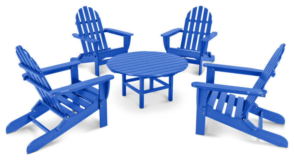 Polywood Classic Folding Adirondack 5-Piece Conversation Group, Pacific Blue