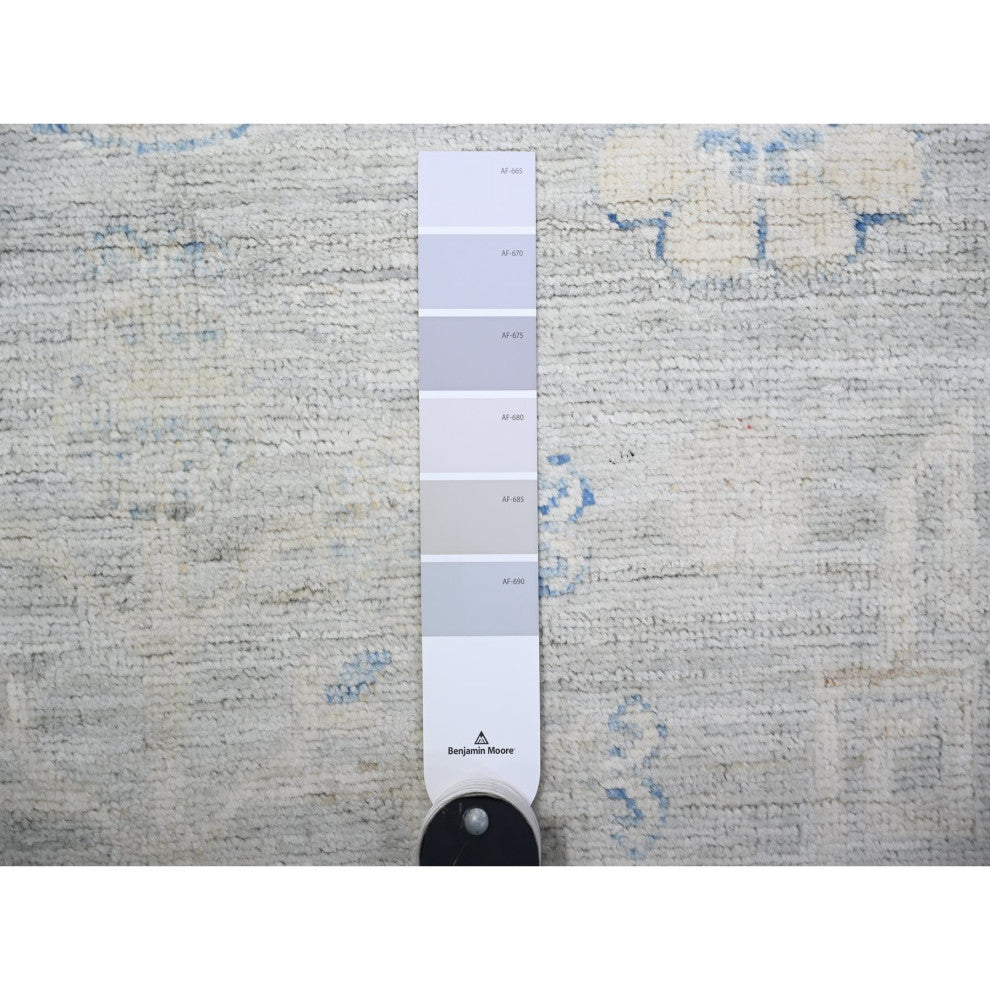 Gray Hand Knotted Washed Out Khotan Pomegranate Wool Runner Rug 3'11"x12'1"