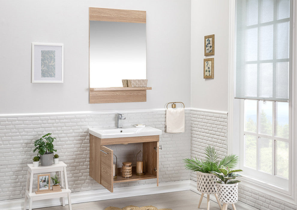 Elio Collection Fawn Bathroom Vanity With Sink, Mirror, Countertop, 28