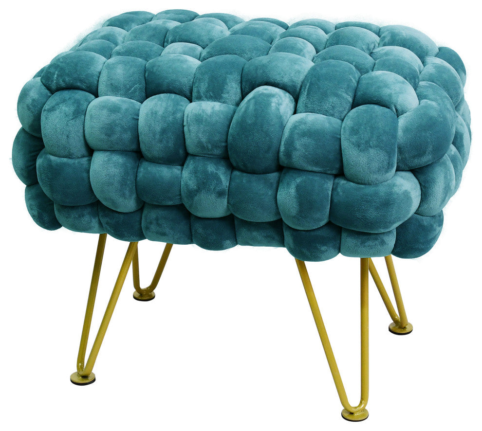 Velvet Pouf Stool Ottoman, Storm Blue, 27''x20''x20''