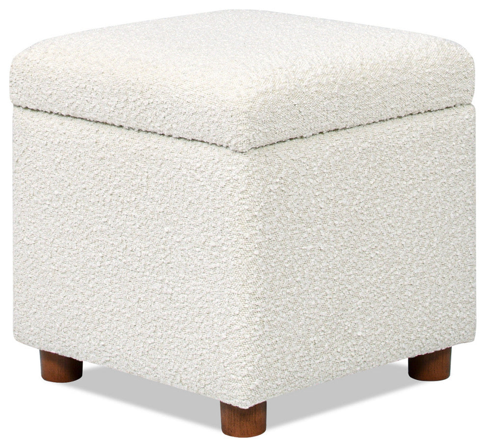 Jacob 18" Storage Cube Ottoman, Ivory White Boucle