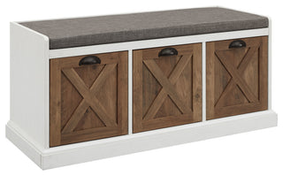 40" Farmhouse 3 Drawer Storage Bench - Rustic Oak/Brushed White/Storm Grey