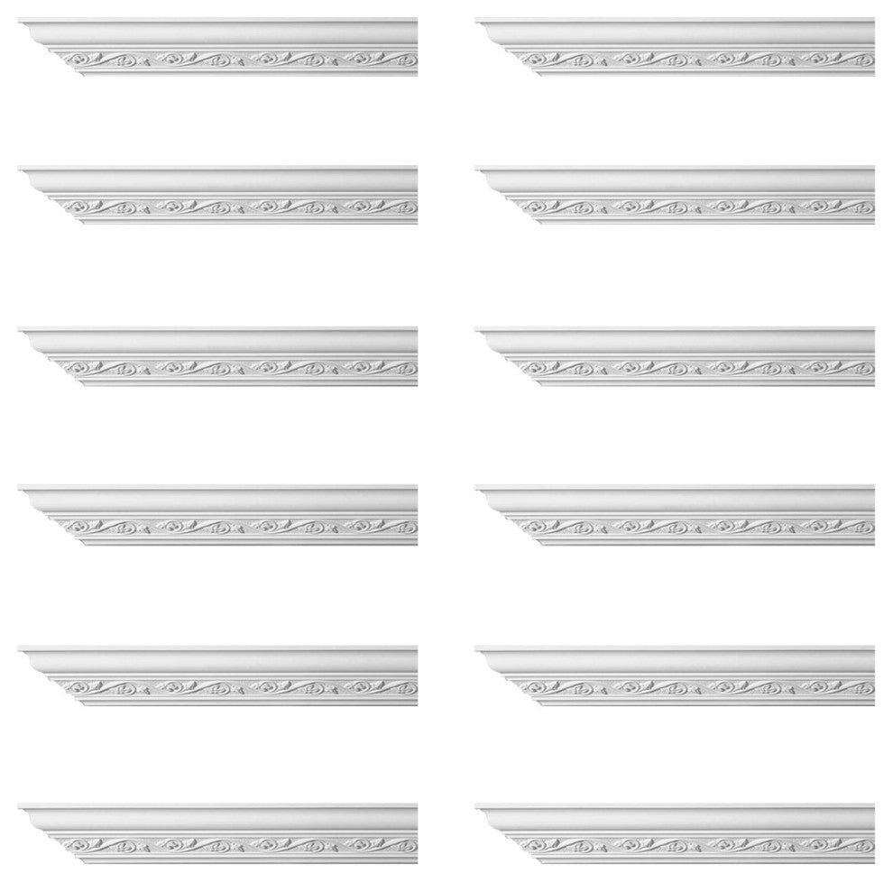 Ornate Cornice White Urethane Lunetta Design 12 Pieces Totaling 1152" Length
