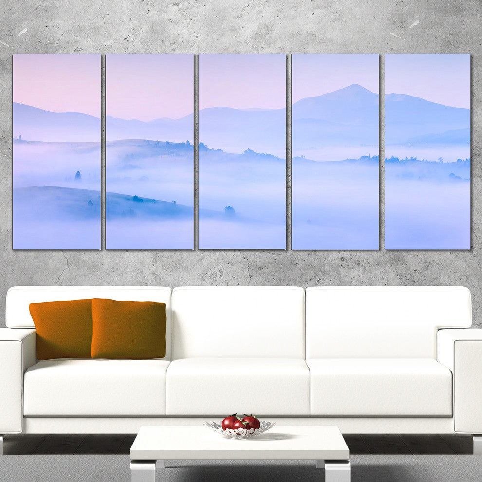 "Silhouettes of Morning Mountains" Landscape Photo Wall Art, 5 Panels, 60"x28"
