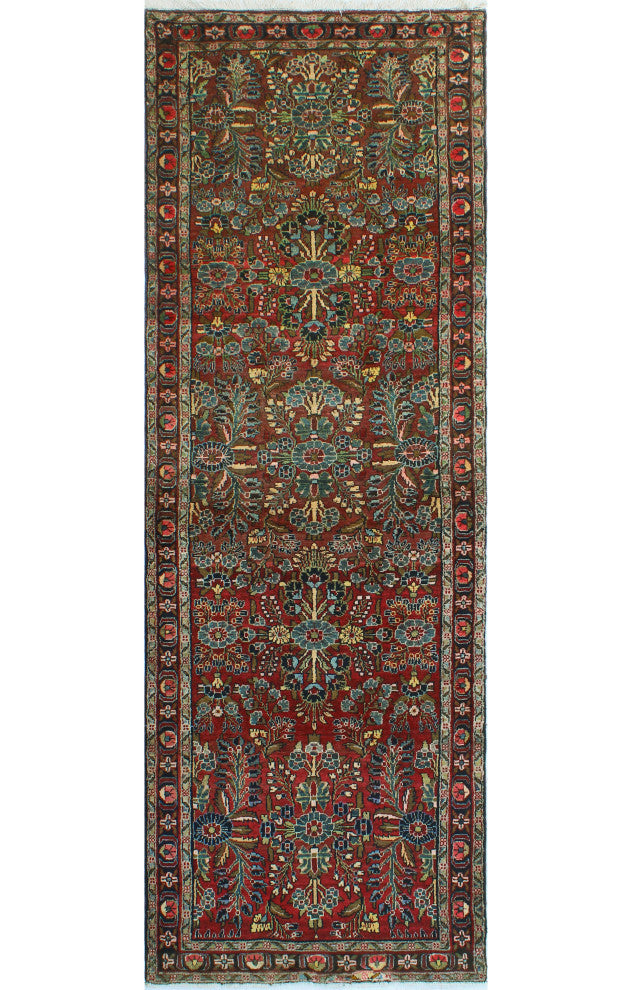 Fine Vintage Distressed Tursingul Red/Charcoal Runner, 3'5 x 9'9