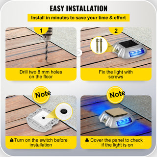 Solar Driveway Lights, Switch Button, Wireless, 6 LEDs, Blue, 24 Pieces