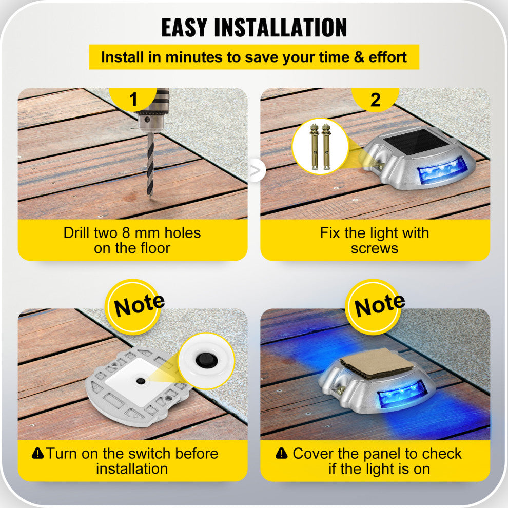 Solar Driveway Lights, Switch Button, Wireless, 6 LEDs, Blue, 24 Pieces