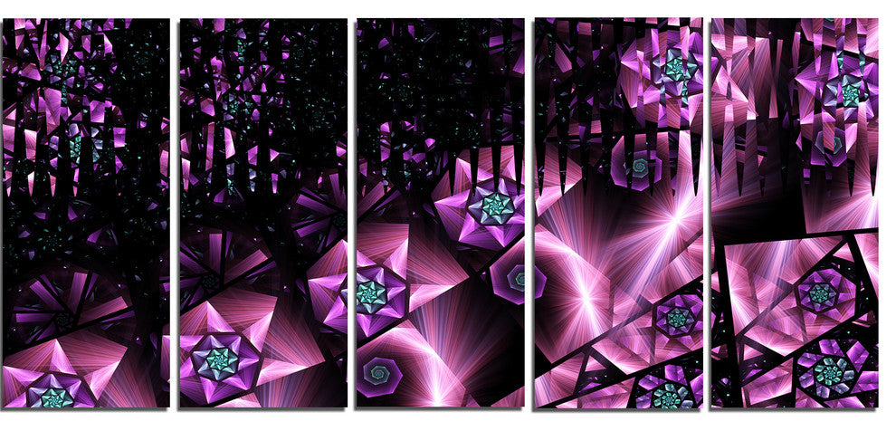 Purple Radiance of Starry Sky, Abstract Wall Art Canvas, 60"x28", 5 Panels