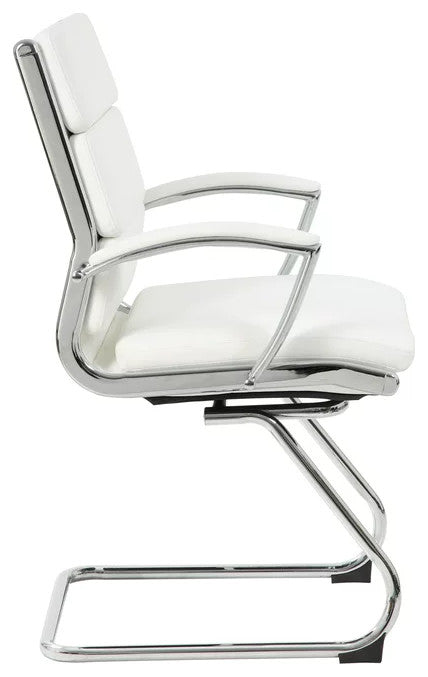Contemporary Office Chair, Chrome Frame With Padded Seat & Channel Back, White