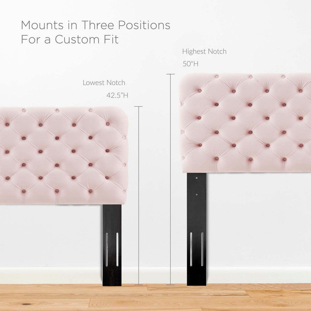 Tufted Headboard, Twin Size, Velvet, Pink, Modern Contemporary, Bedroom Master