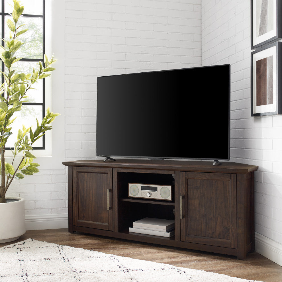 Camden 58" Corner TV Stand Dark Walnut