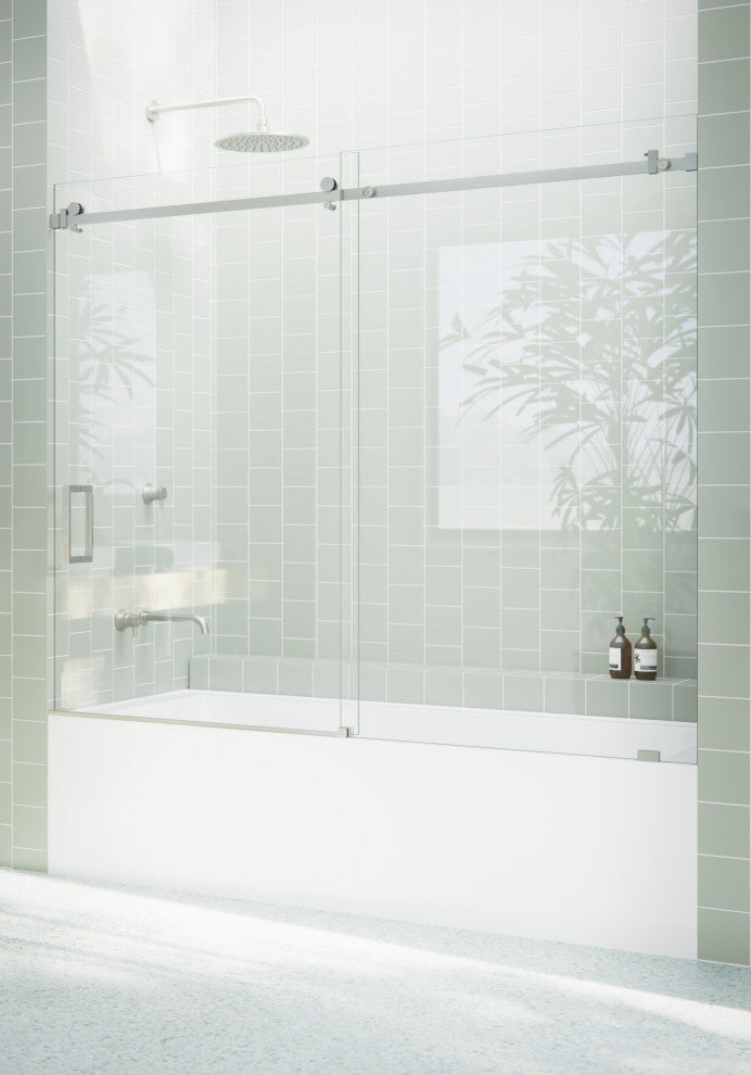 68-72"x60-Frameless Bath Tub Sliding Shower Door Square Hardware, Brushed Nickel