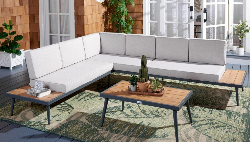 Safavieh Guthrie Corner Living Set, Natural / Light Grey