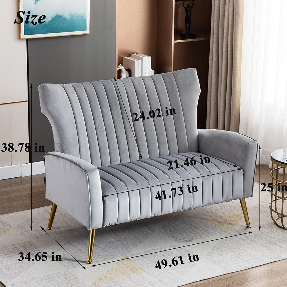 Curved Tufted Contemporary Velvet High Back Loveseat Sofa