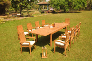11-Piece Outdoor Teak Dining Set: 122" Rectangle Table 10 Goa Stacking Arm Chair