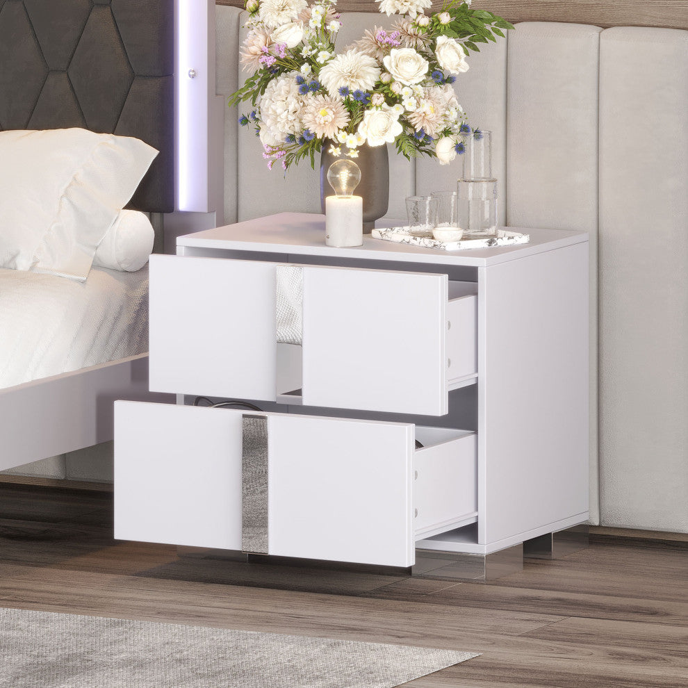 Gewnee Mirrored Bedside Table with 2 Drawers