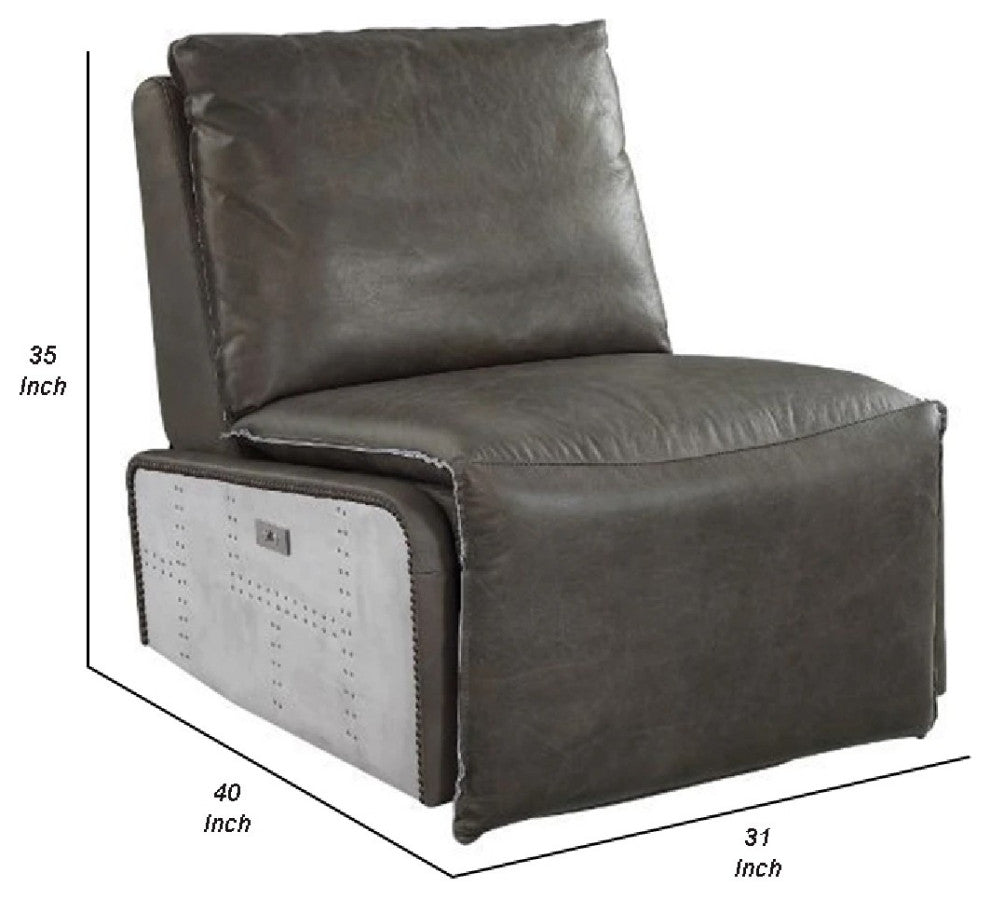 Benzara BM269202 Power Recliner With Leather Upholstery and Padded Seating, Gray