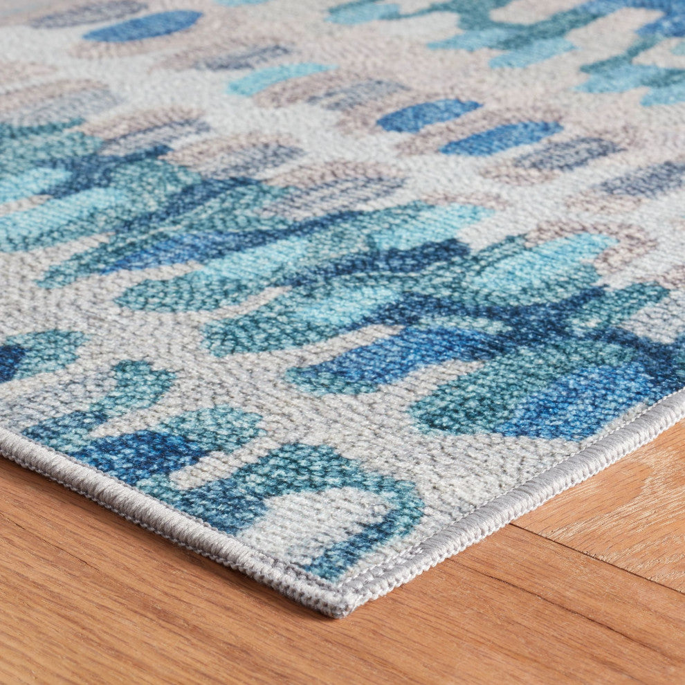 Dash & Albert Paint Chip Blue Machine Washable Rug, Blue, Runner-2'6" x 8'