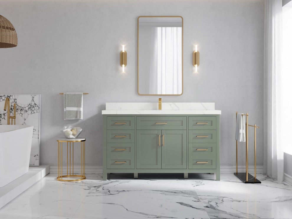 Cambridge 60" Single Bathroom Vanity in Evergreen 2" Calacatta Laza