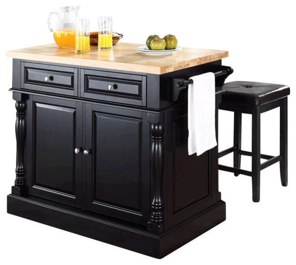 Butcher Block Top Kitchen Island, Black Finish