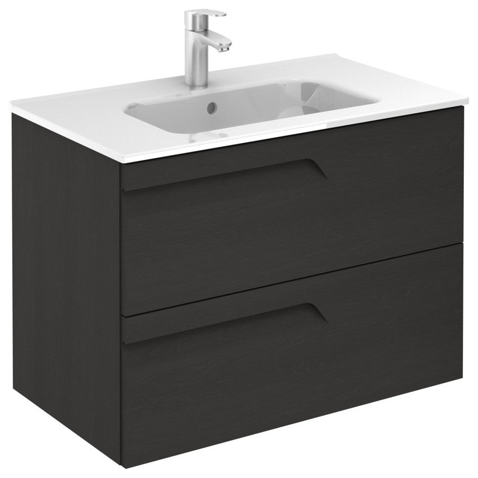 32 inches Wall Mounted Modern Bathroom Vanity 2 Drawer Grey Nature with basin