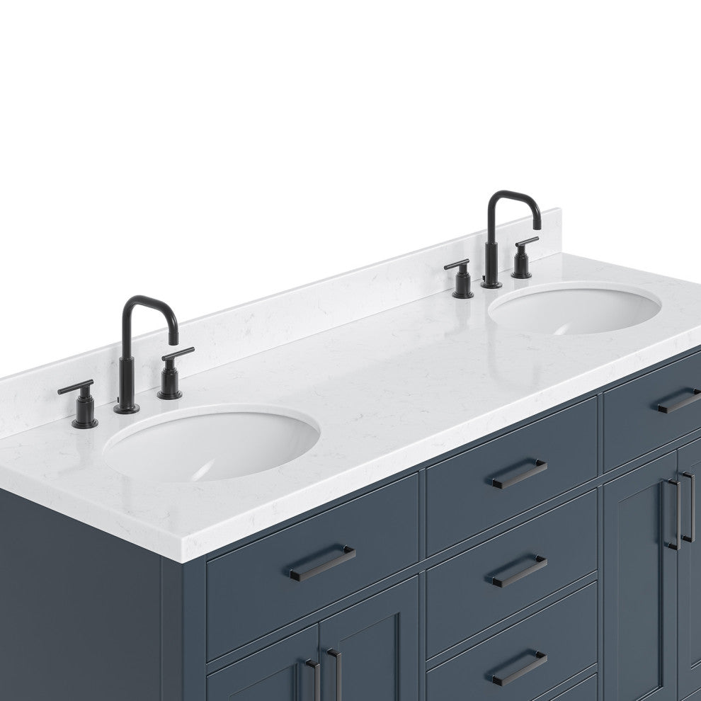 Ariel Hepburn 66"  Double Oval Sinks Vanity, Carrara Quartz