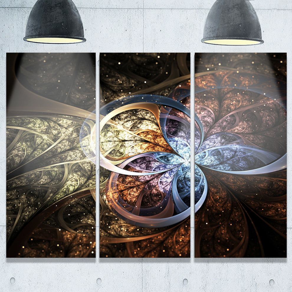 "Dark Brown Fractal Flower Digital Art" Metal Wall Art, 3 Panels, 36"x28"
