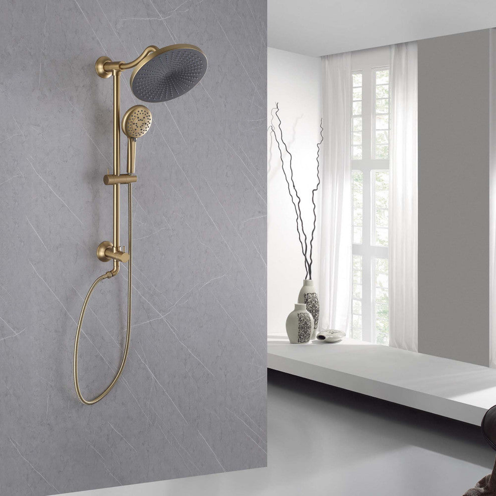 Shower System with 5 Settings Handheld Shower Head ( Not Included Rough Valves), Brushed Gold
