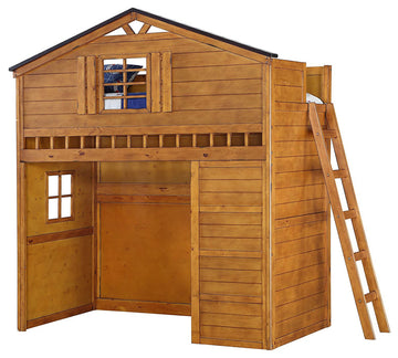 80"x43"x88" Twin Rustic Oak Pine Wood Loft Bed