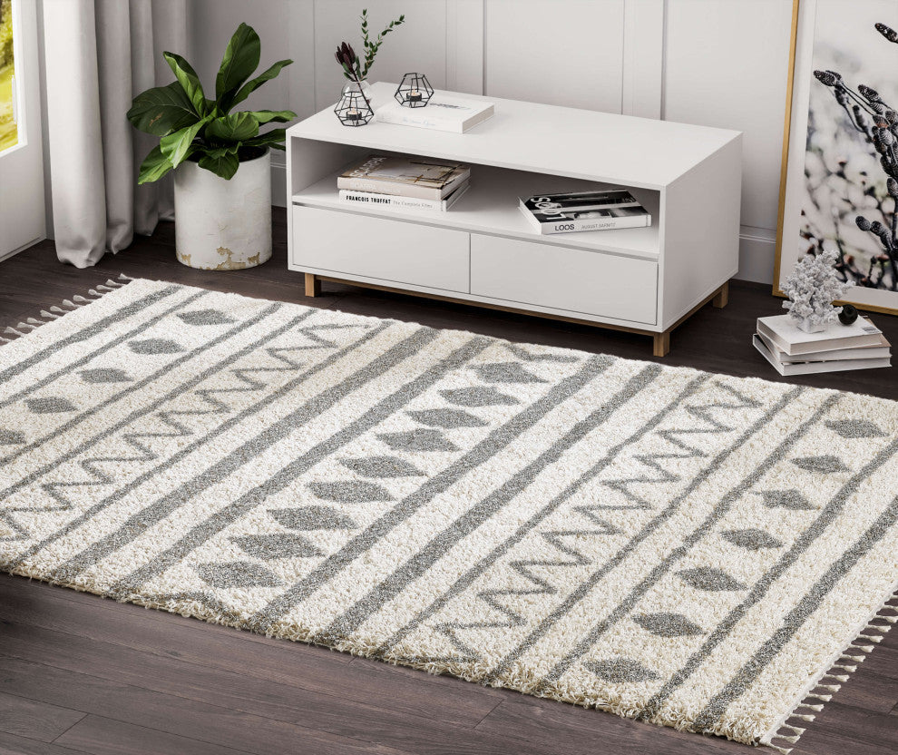 Abani Willow WIL120A Moroccan Tribal Ivory and Grey Area Rug
